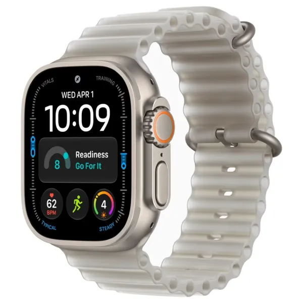 Apple Watch Series Ultra 4 49mm Natural Titanium Case with Translucent Gray Ocean Band One Size